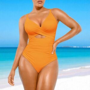 Splash into Style: Shapellx Tummy Control One-Piece Swimsuit in Vibrant Orange!